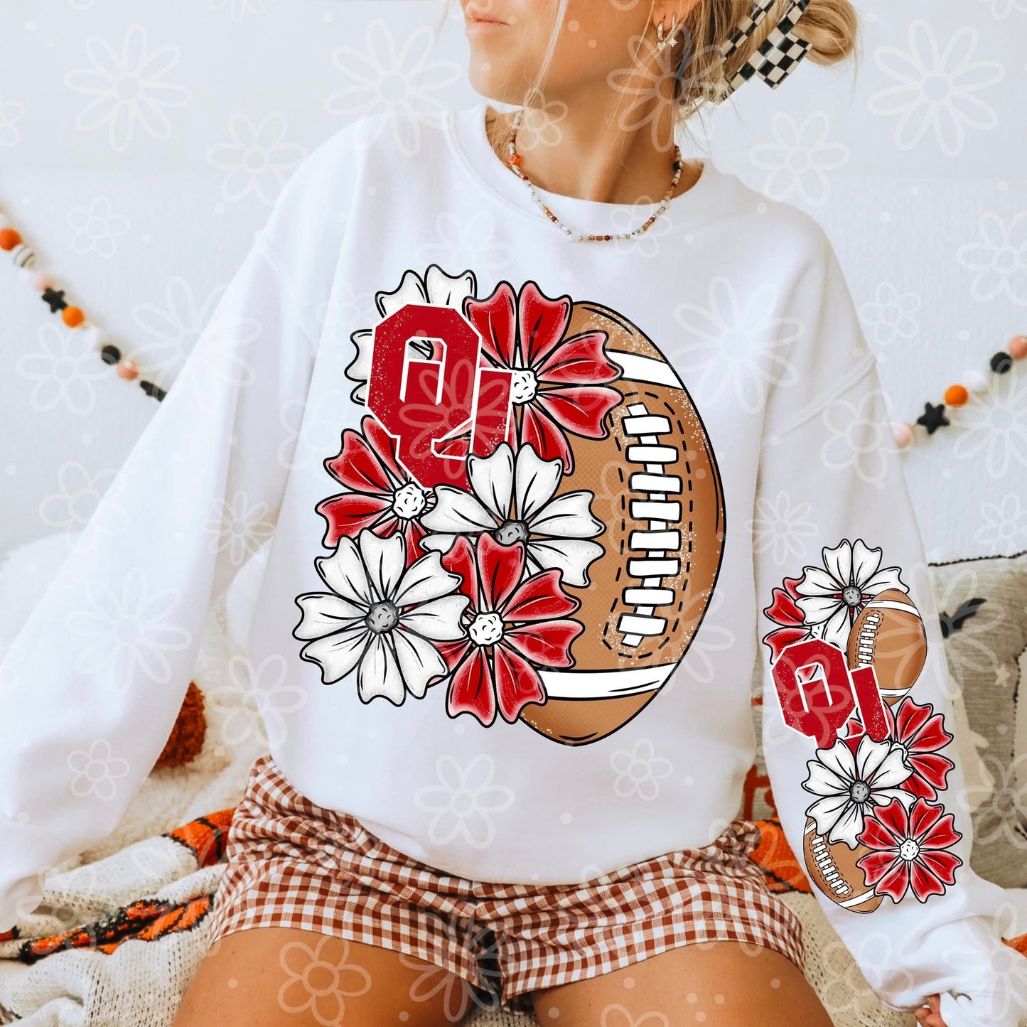 Sooners ; half floral football - DTF TRANSFER (MMD SEPT25)