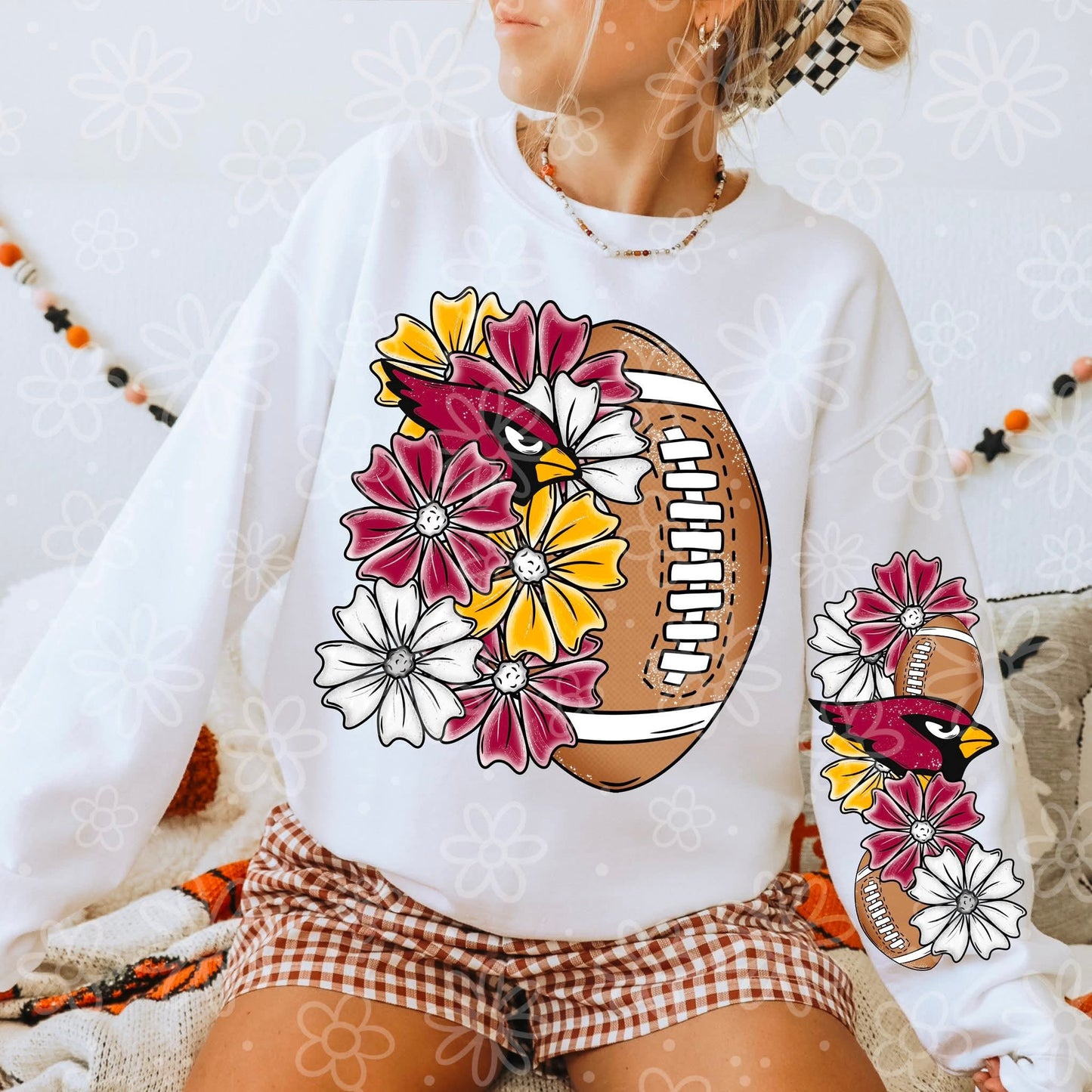 Cardinals ; half floral football - DTF TRANSFER (MMD SEPT25)