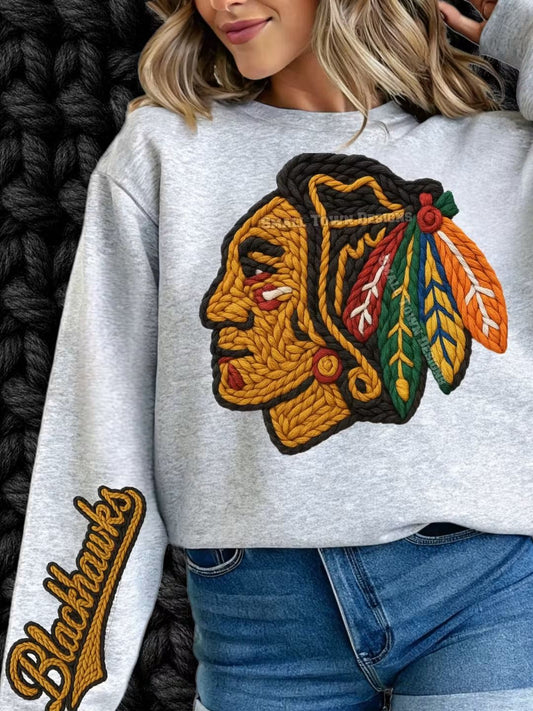 Blackhawks crochet yarn - DTF TRANSFER (STD740)