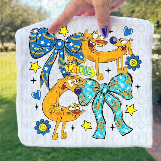 Dog cat bow collage Throwback cartoon (DTF TRANSFER) TUAC