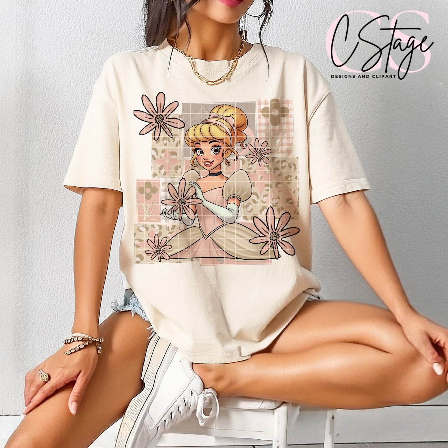 Blue princess cheetah boho patchwork - DTF TRANSFER (CSD)
