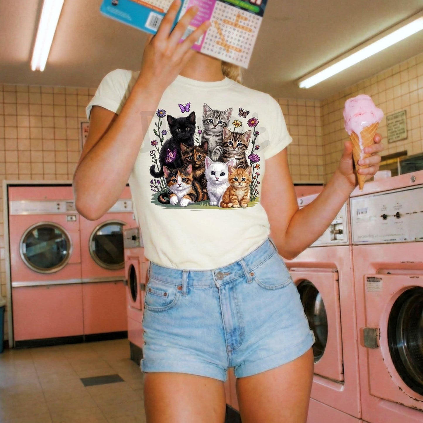 Retro kitties meadow - DTF TRANSFER (PVC)