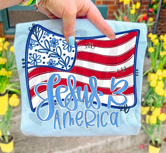 Jesus & America flag floral - DTF TRANSFER (Strut)