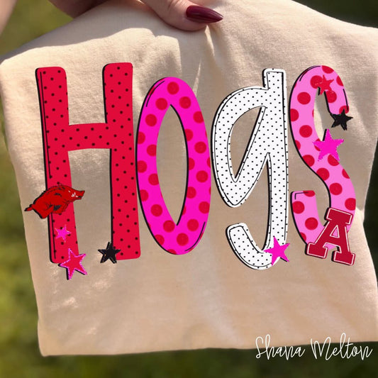 Hogs Razorbacks girly dots - DTF TRANSFER (SYM)