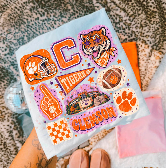 Clemson Tigers football doodles - DTF TRANSFER (SYM S26)