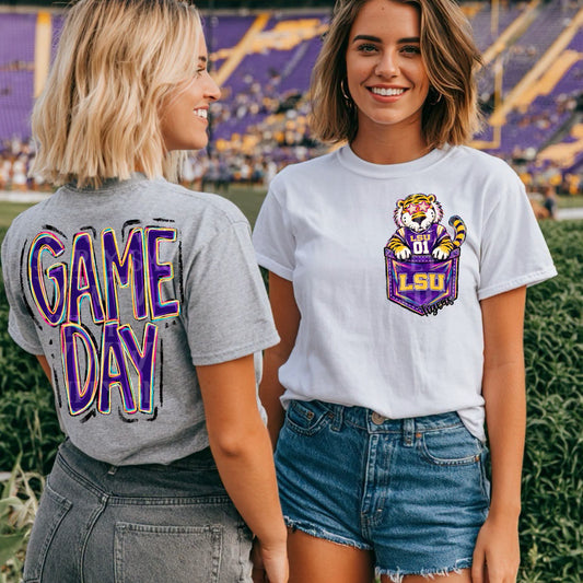 LSU Tigers Game Day mascot pocket - DTF TRANSFER (Game Day Collab RHD/SSDD)