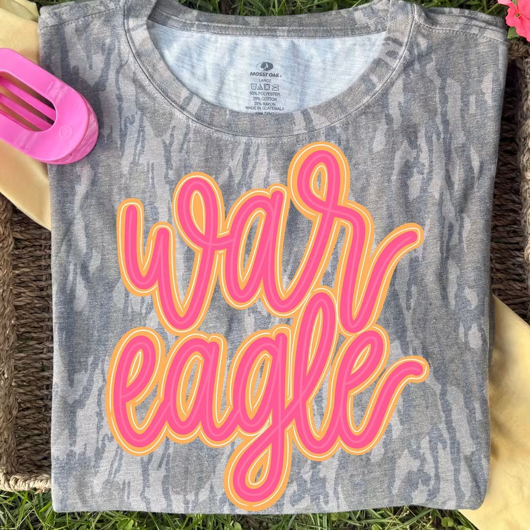 War eagle orange pink script DTF Transfer