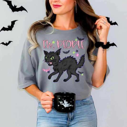Ew, people black cat-DTF TRANSFER (Spooky & Sparkly Collab)