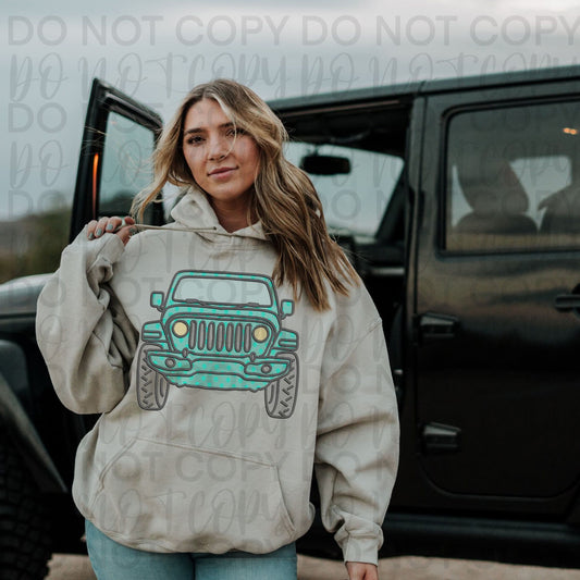 Teal Faux Lace J🛻- DTF TRANSFER (SSDa AUG25)
