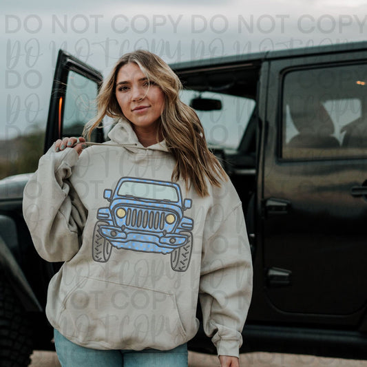 Light Blue Faux Lace J🛻- DTF TRANSFER (SSDa AUG25)
