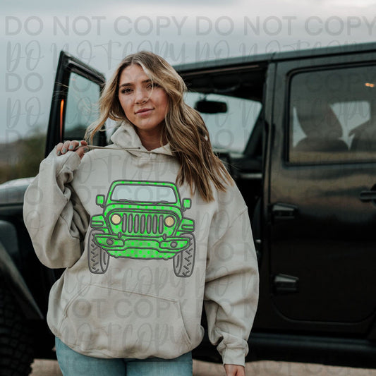 Lime Green Faux Lace J🛻- DTF TRANSFER (SSDa AUG25)