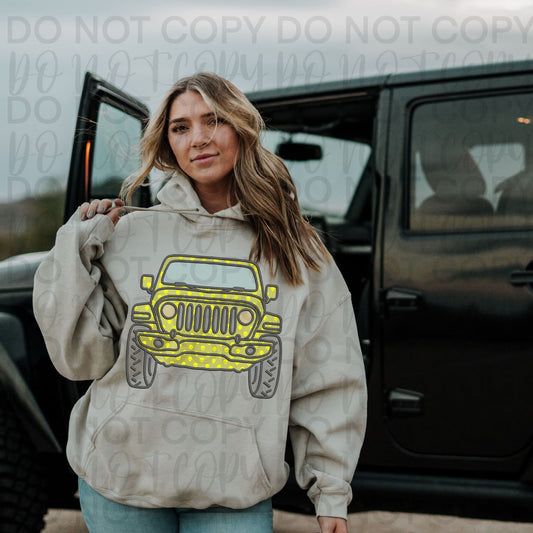 Yellow Faux Lace J🛻- DTF TRANSFER (SSDa AUG25)