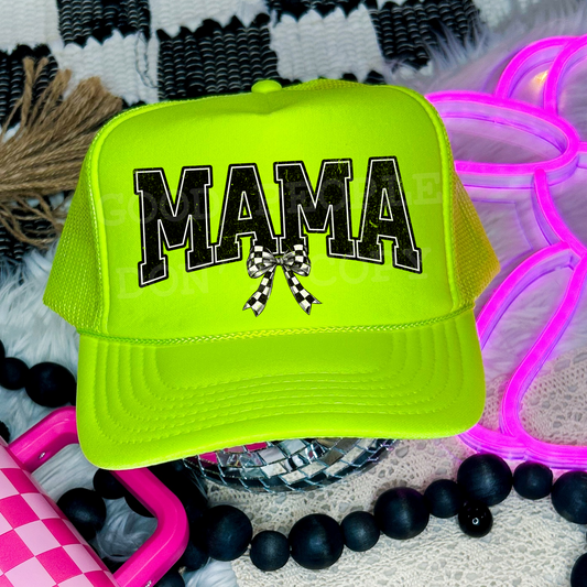 Mama black coquette bow checkered - DTF TRANSFER
