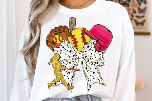 Softball collage bow coquette glitter - DTF TRANSFER (TUA)