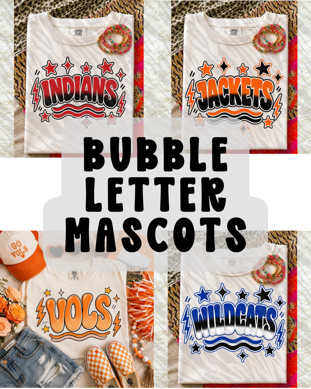 BUBBLE LETTERS team spirit football (CHOOSE YOUR TEAM!) - DTF TRANSFER (PVC)