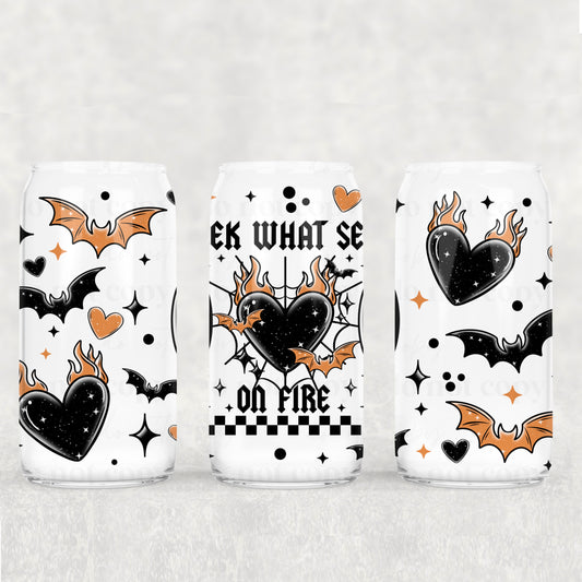 Seek spooky heart on fire black - UV dtf wrap 16oz libbey : CSC