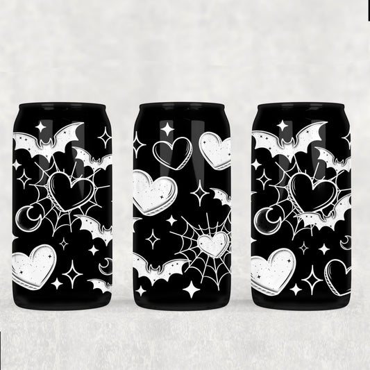 Spooky hearts & spiderwebs white - UV dtf wrap 16oz libbey : CSC