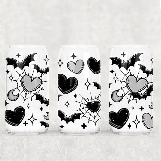 Bat hearts black & gray - UV dtf wrap 16oz libbey : CSC