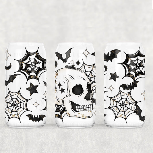 Spooky skull spiderwebs bats - UV dtf wrap 16oz libbey : CSC