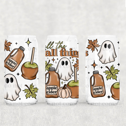 All the fall things ghosts apple cider  - UV dtf wrap 16oz libbey : (CSC/T)