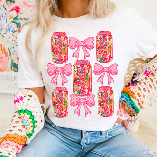 CC pink floral drinks bows coquette grid - DTF TRANSFER (MMDD F25)