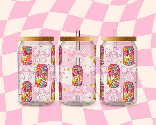 Dr P floral bow coquette grid - UV dtf wrap 16oz libbey : MMDD