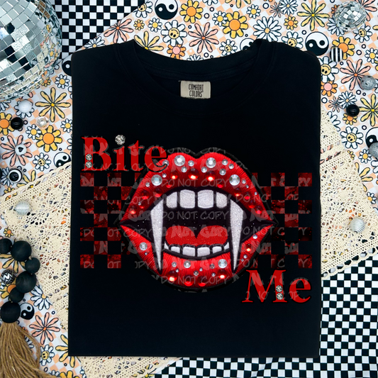 Bite me faux embroidery rhinestones - DTF TRANSFER (LCD)