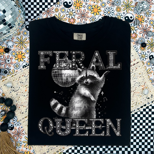 Feral queen raccoon faux rhinestones - DTF TRANSFER (LCD)
