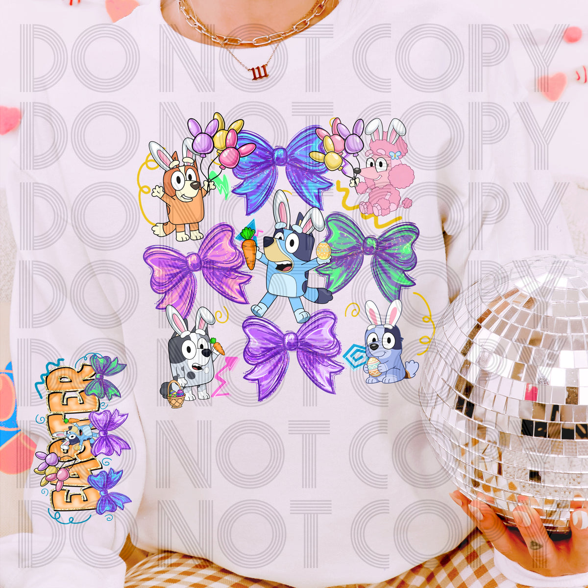 Easter blue dog coquette grid - DTF TRANSFER (Eggstravaganza multi designer collab)