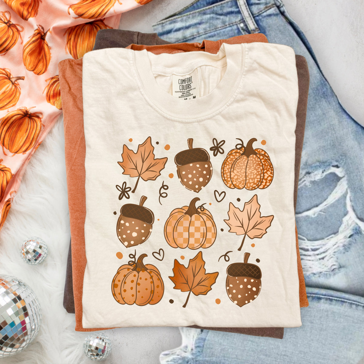Fall grid punpkin leaves acorn - DTF TRANSFER (CSC)