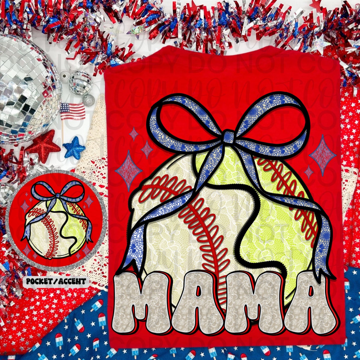 Baseball Softball Mama bow lace coquette - DTF TRANSFER (SSDa)