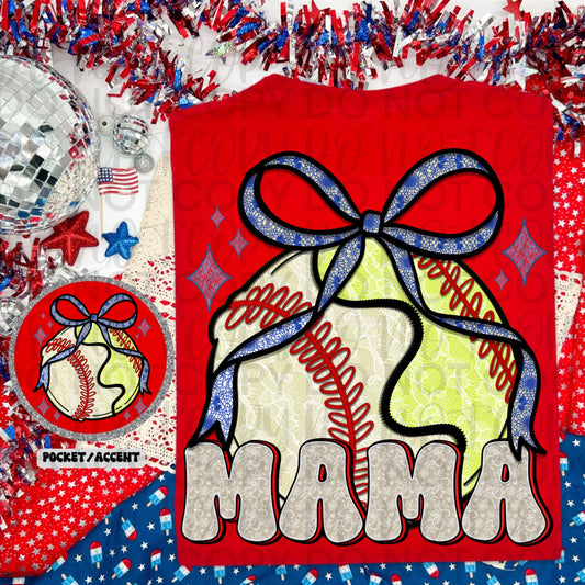 Baseball Softball Mama bow lace coquette - DTF TRANSFER (SSDa)