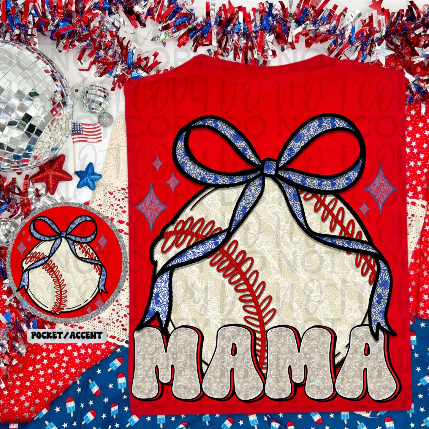 Baseball Mama bow lace coquette - DTF TRANSFER (SSDa)