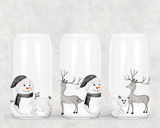 Water color snowman deer polar bear - UV dtf wrap 16oz libbey : CSC