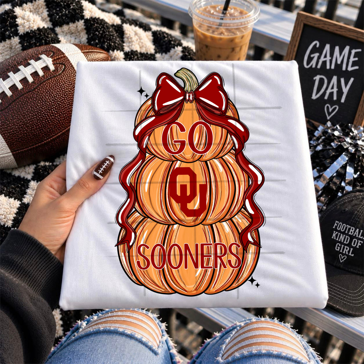 SOONERS football pumpkins bow - DTF TRANSFER (TDC)
