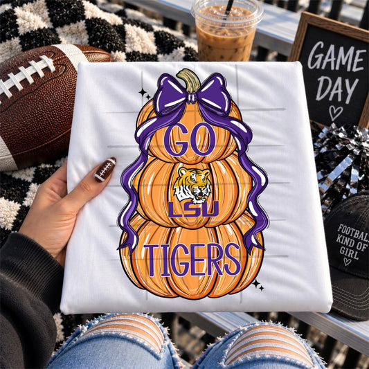 LSU TIGERS football pumpkins bow - DTF TRANSFER (TDC)