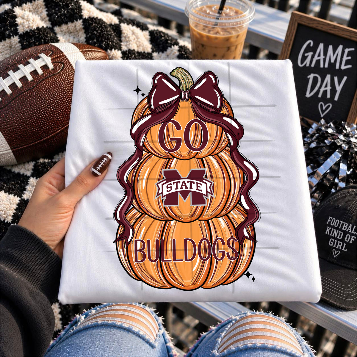 M BULLDOGS football pumpkins bow - DTF TRANSFER (TDC)
