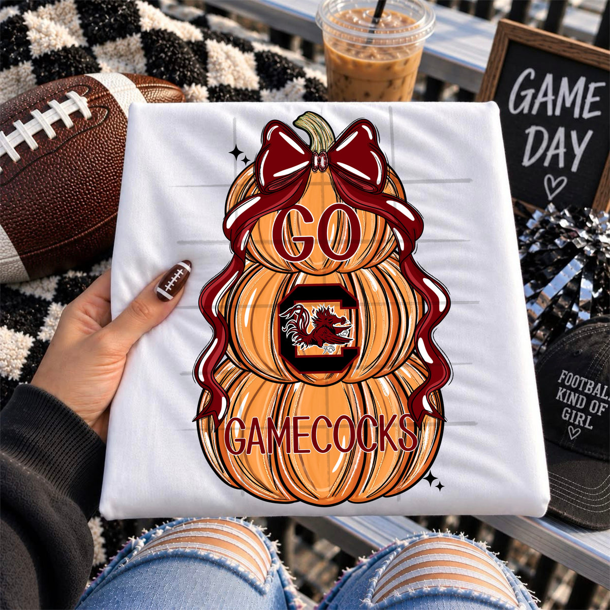 GAMECOCKS football pumpkins bow - DTF TRANSFER (TDC)