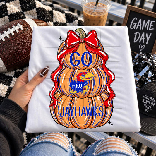 JAY HAWKS football pumpkins bow - DTF TRANSFER (TDC)