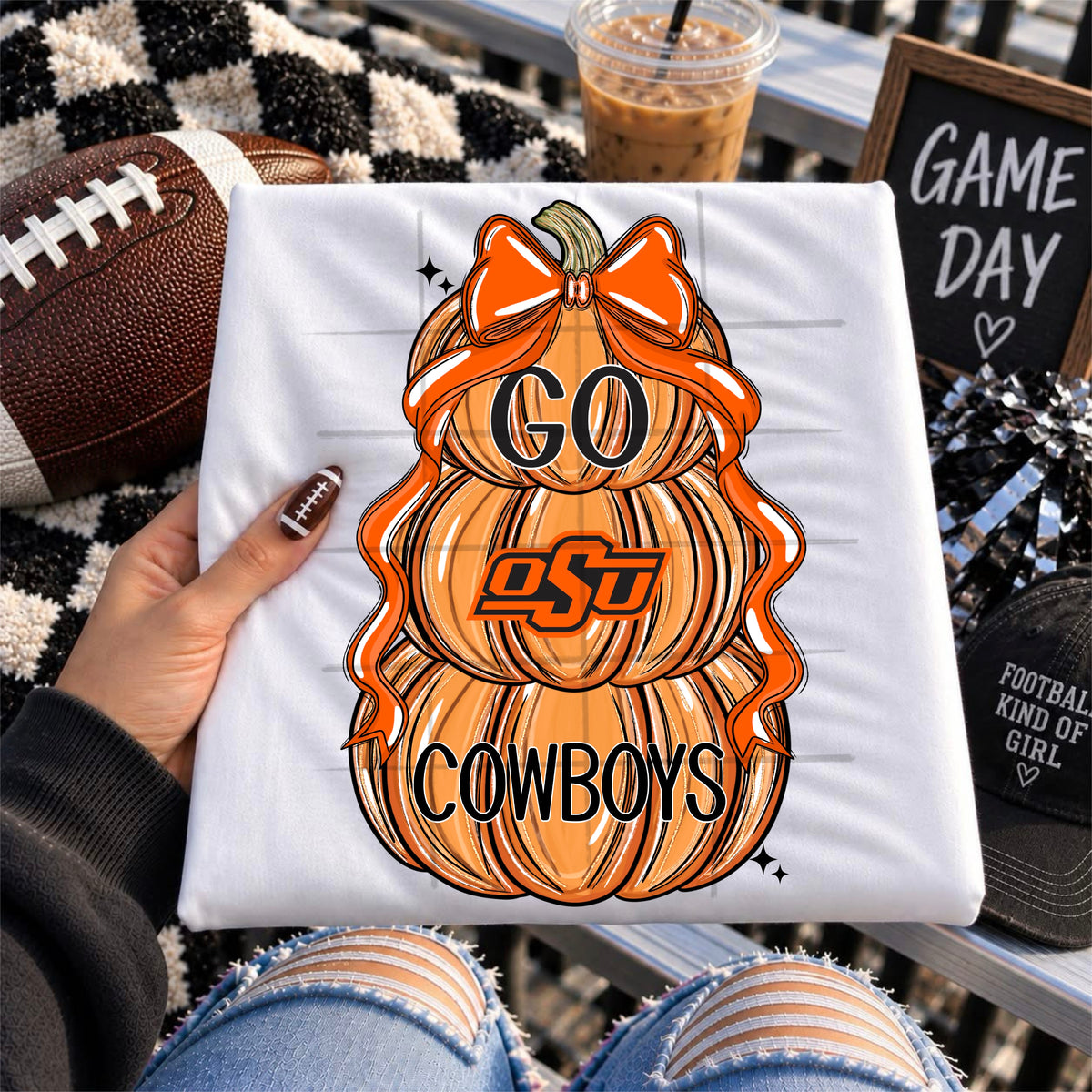 OSU COWBOYS football pumpkins bow - DTF TRANSFER (TDC)
