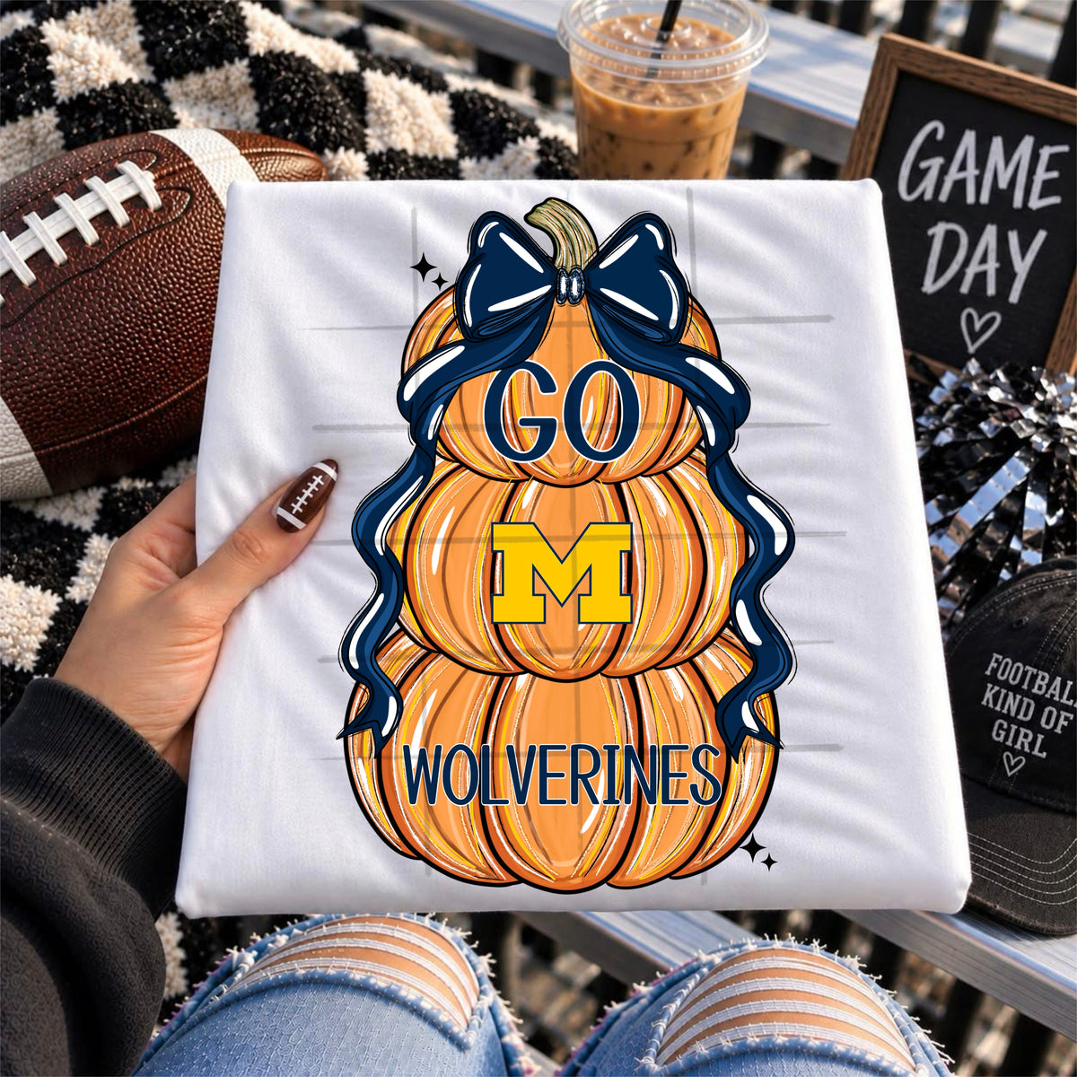 WOLVERINES football pumpkins bow - DTF TRANSFER (TDC)