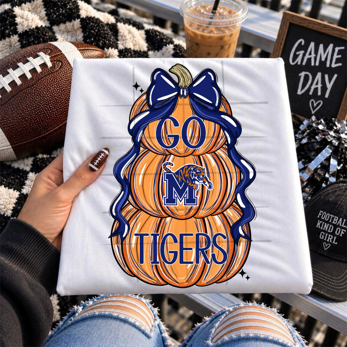 MEMPHIS TIGERS football pumpkins bow - DTF TRANSFER (TDC)
