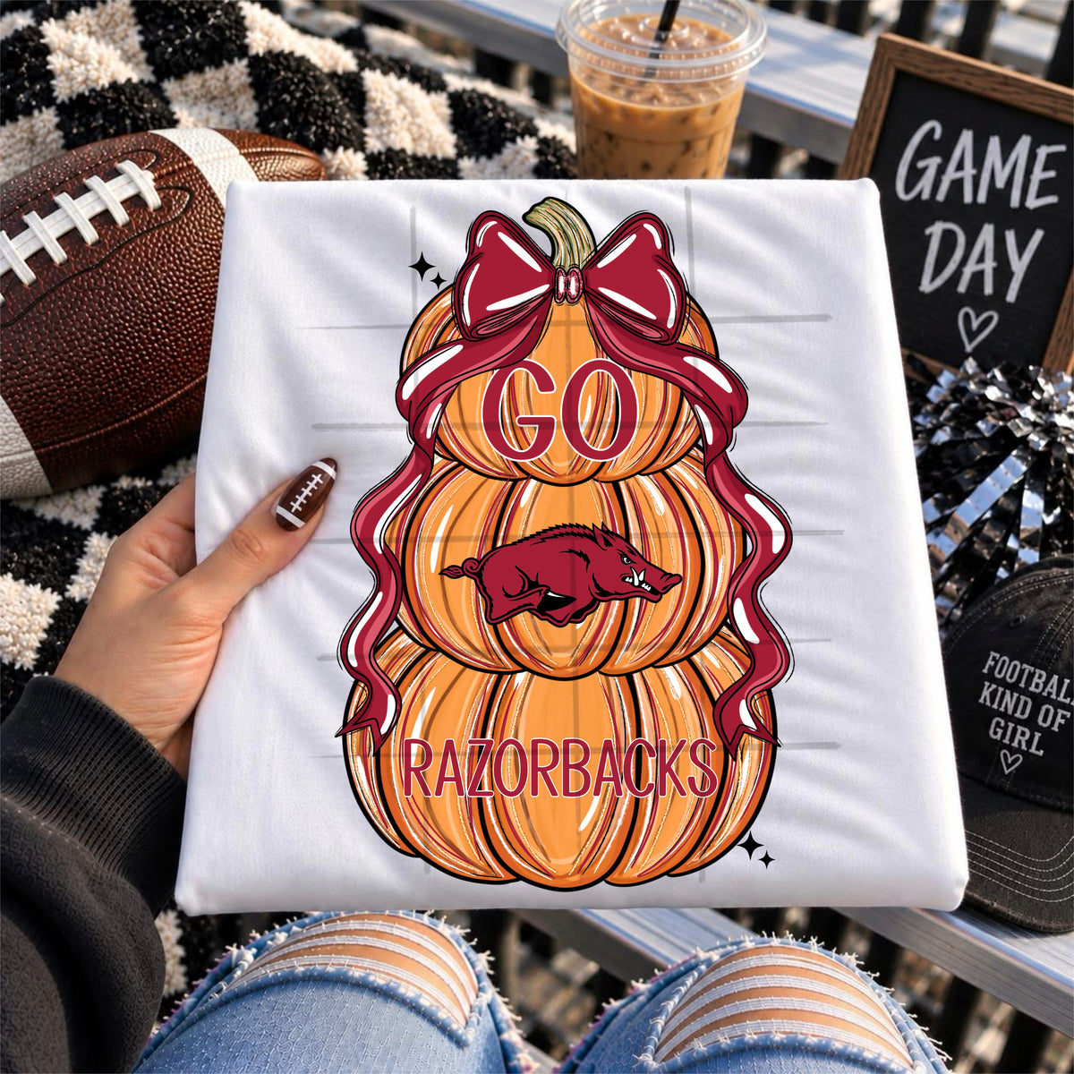 RAZORBACKS football pumpkins bow - DTF TRANSFER (TDC)