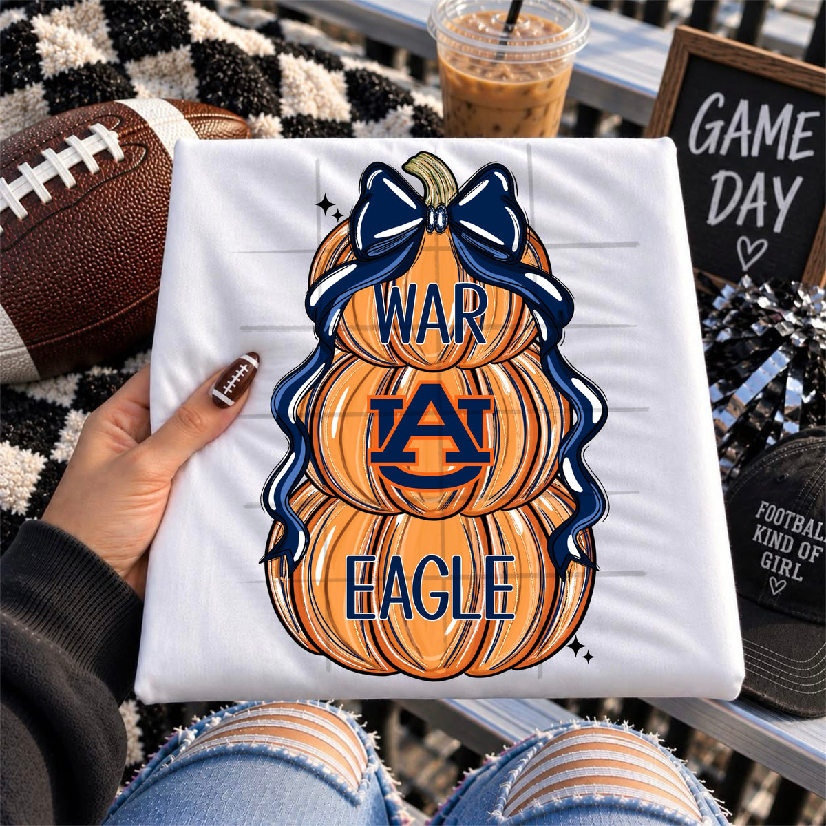 WAR EAGLE football pumpkins bow - DTF TRANSFER (TDC)