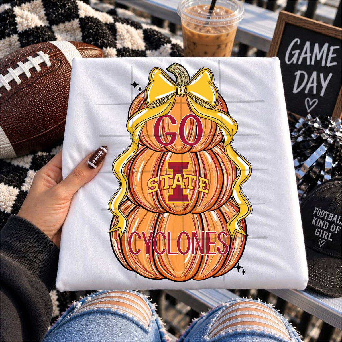CYCLONE football pumpkins bow - DTF TRANSFER (TDC)