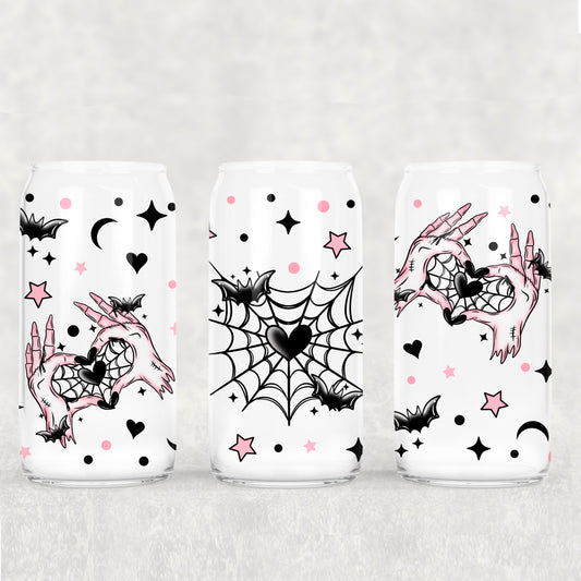 Pink heart hands spooky - UV dtf wrap 16oz libbey : CSC