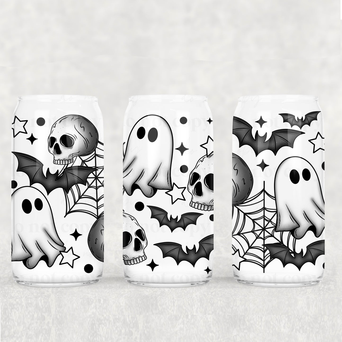 Black ghosts skellie bats - UV dtf wrap 16oz libbey : CSC