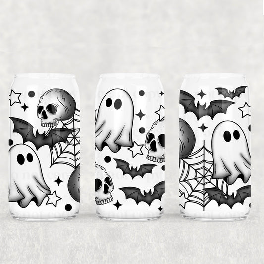 Black ghosts skellie bats - UV dtf wrap 16oz libbey : CSC