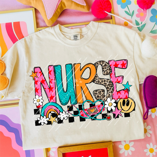 NURSE colorful doodles - DTF TRANSFER (CNC)
