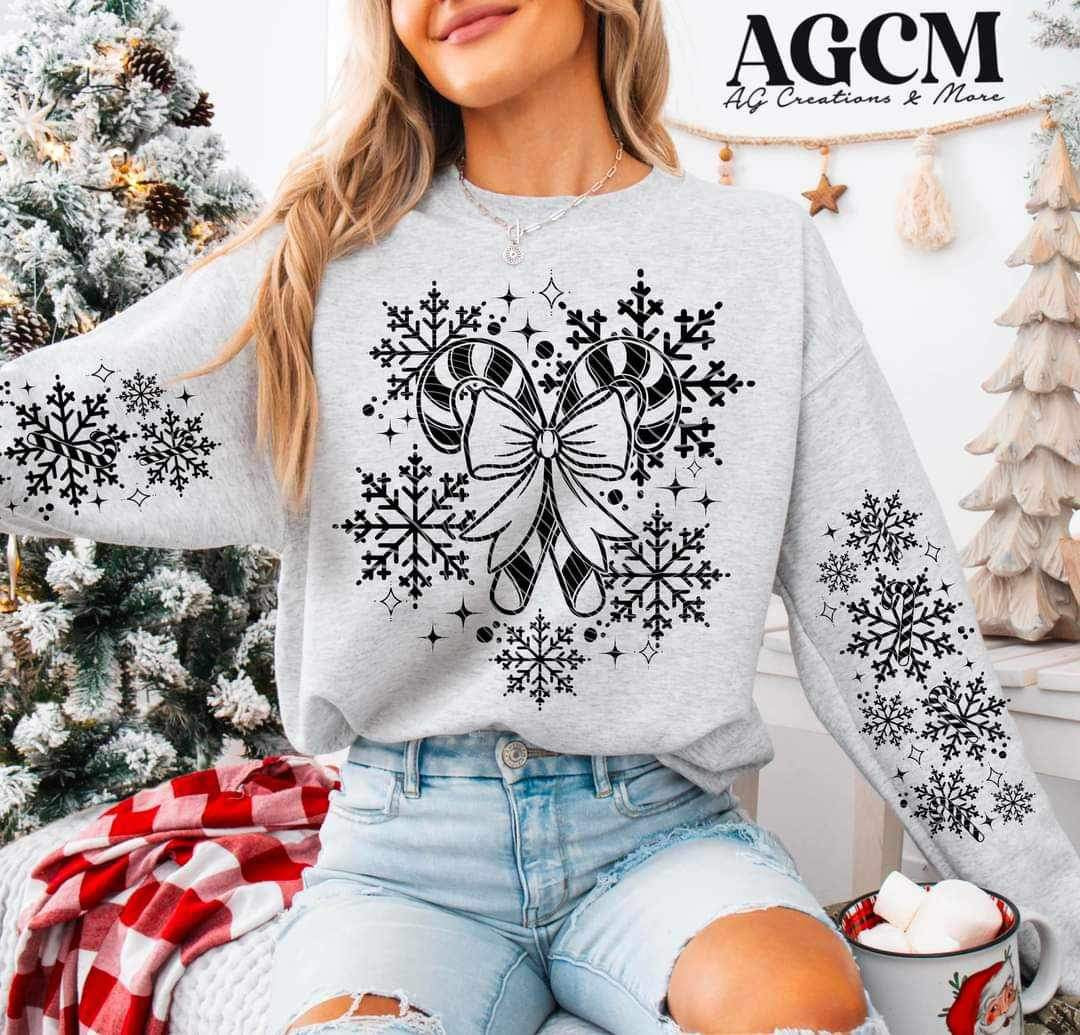 Candy cane snow flakes black - DTF TRANSFER ONLY (AGCM oct24)